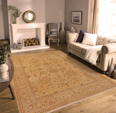 handmade Traditional Kafkaz Tan Red Hand Knotted RECTANGLE WOOL&SILK area rug 9 x 12